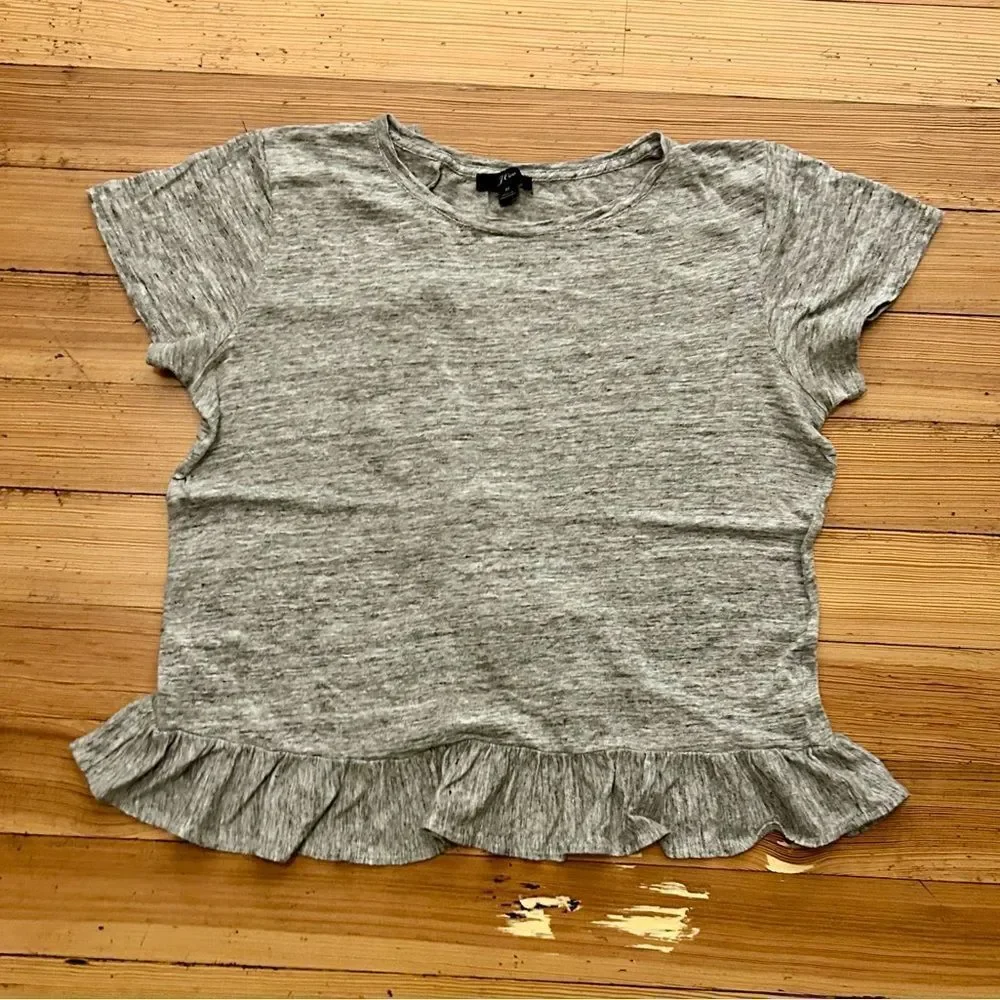 J. Crew ruffle back linen Tee in heather grey. Size M.